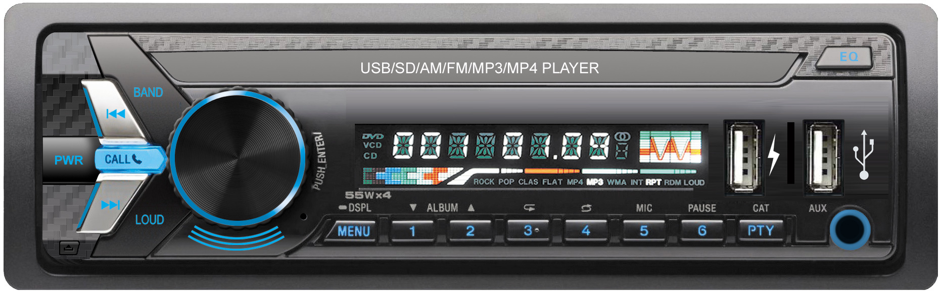 Fixed Panel Car MP3 Player with Double USB