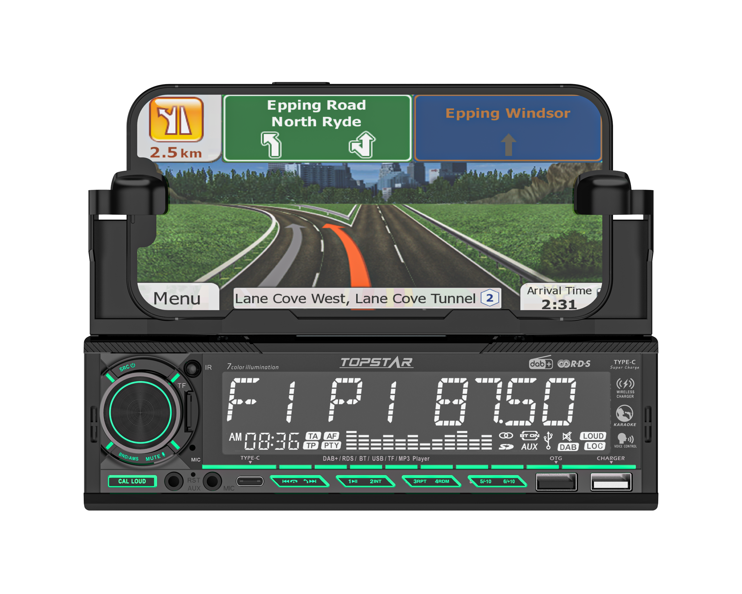 High Power One Din Car MP3 Player with Phone Holder